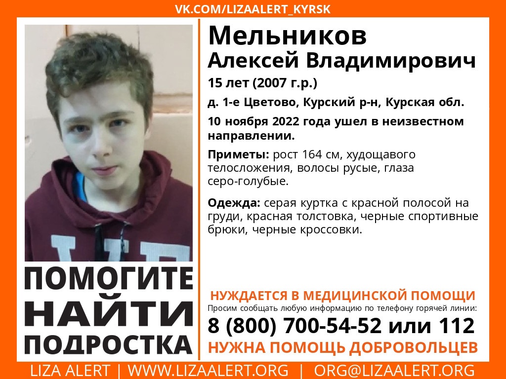 В Курской области пропал 15-летний подросток