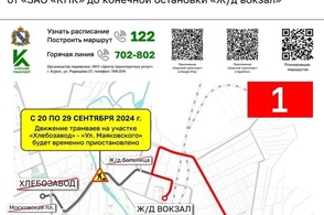 В Курске временно изменился маршрут трамвая №1