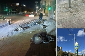 После аварии с автобусом на улице Ленина в Курске заменили фонарный столб